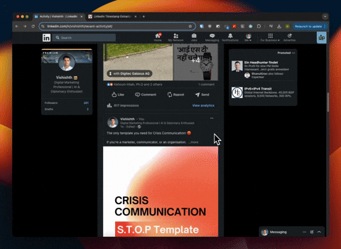 How to copy a LinkedIn post link to extract its timestamp